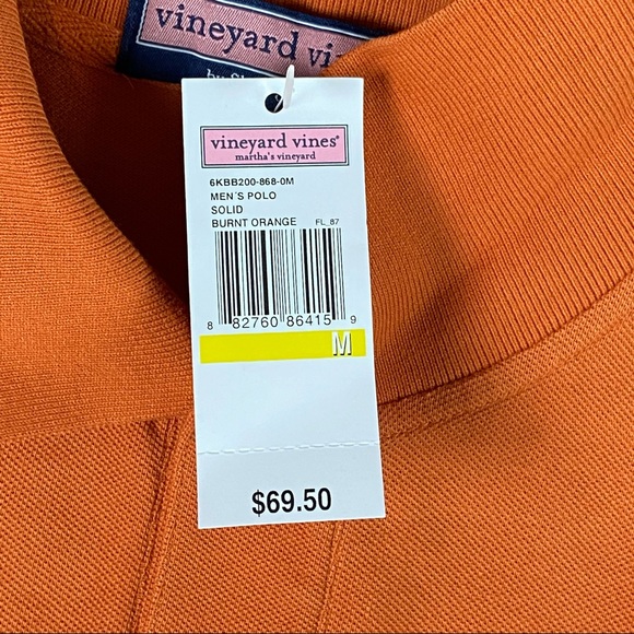 Vineyard Vines Men’s Business Casual Solid Burnt Orange Polo Shirt Size M NEW - Picture 2 of 5